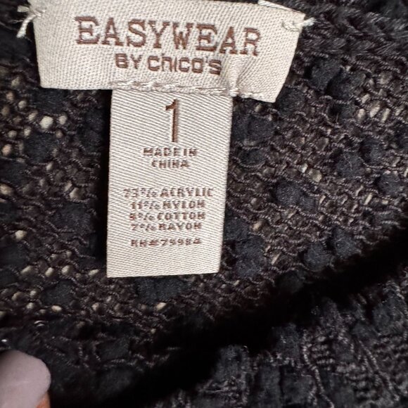 2/$18 SALE!‎ Chicos Open Knit Sweater Womens M Chevron Black Textured Oversized - Picture 6 of 8